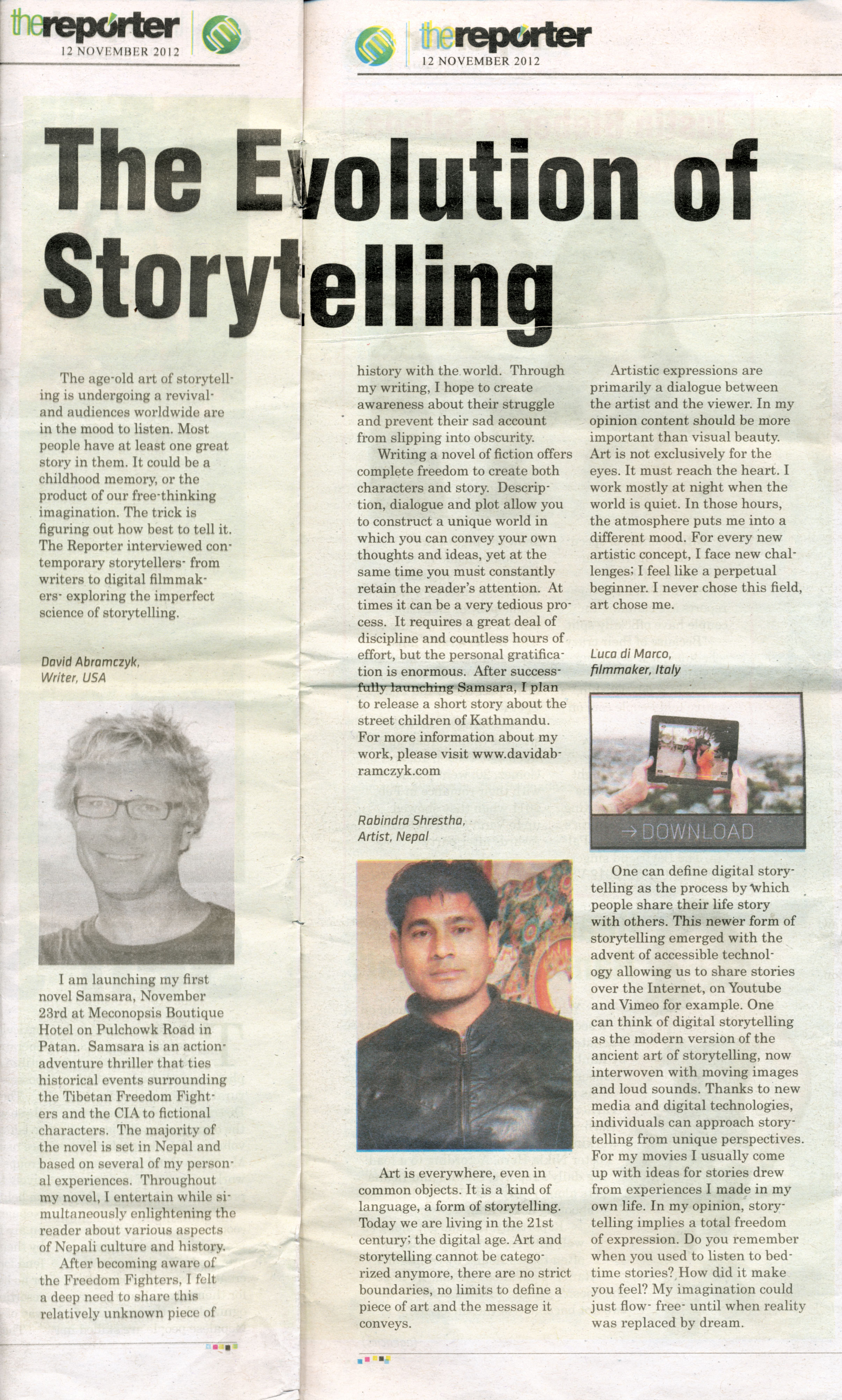 “Evolution of Storytelling” as featured in The Reporter Magazine